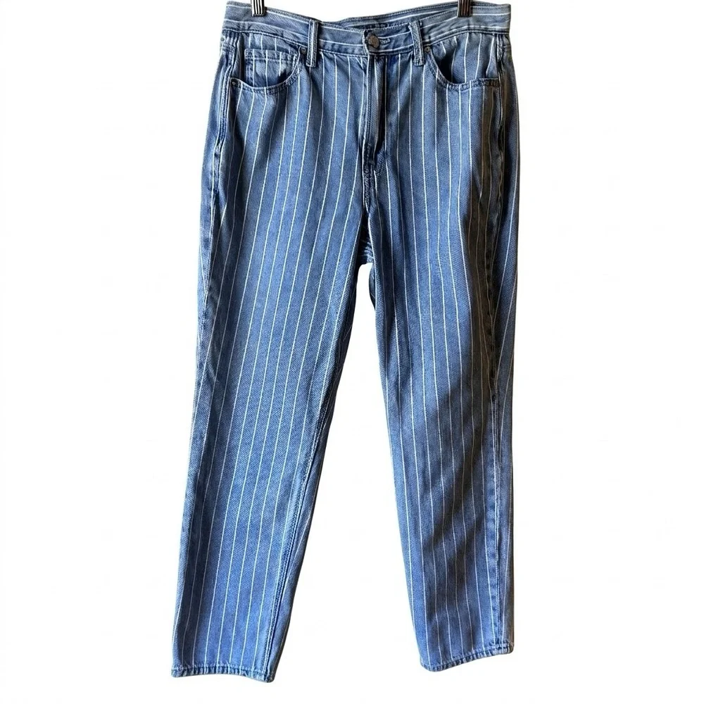 American Eagle Jeans Womens Size 8 Striped Mom Jean Medium Wash Denim High Rise